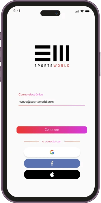 Pantalla de la aplicación de Sports World